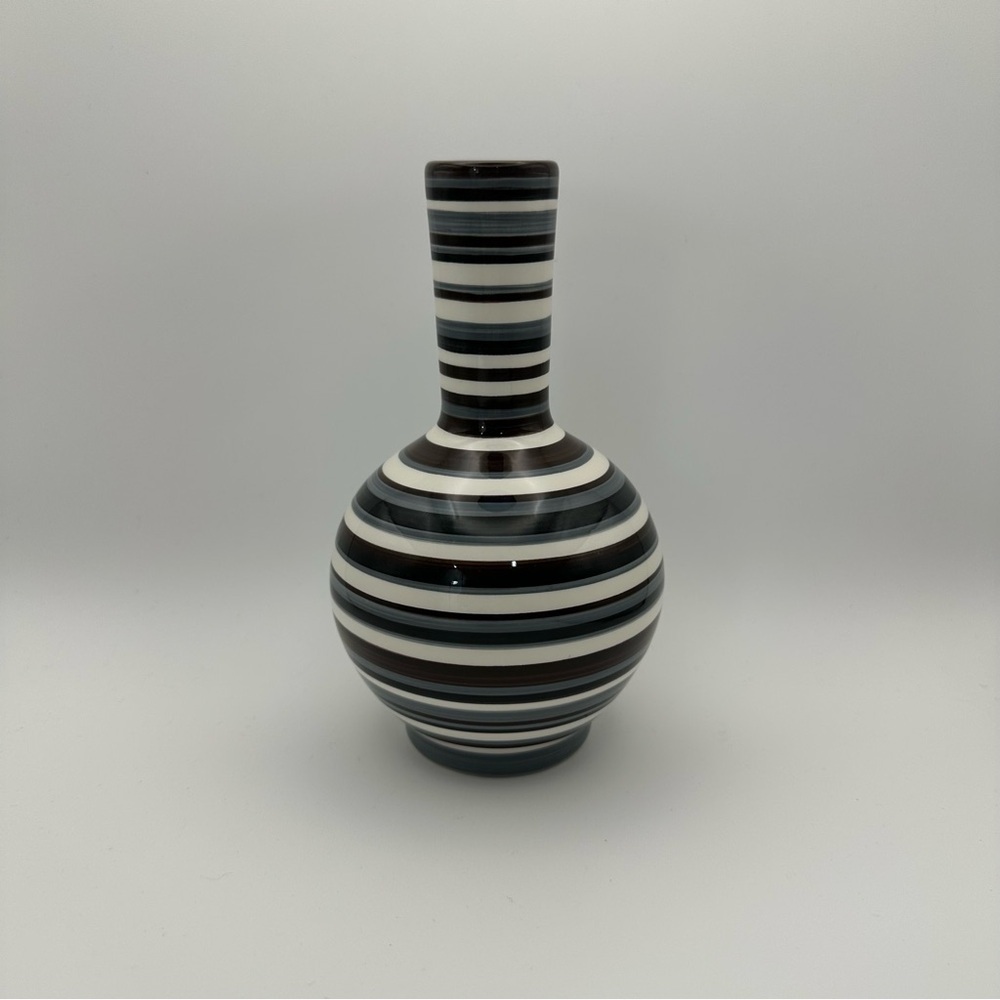 TABOO One Striped Ceramic Hand painted 7” Vase Tabletops Unlimited